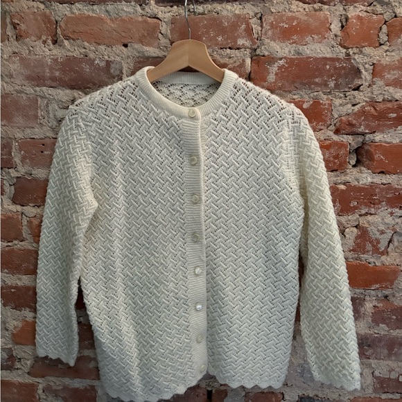 Vintage Handmade Ivory Crochet Cardigan Sweater - Picture 2 of 4